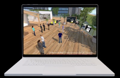 Ein Laptop mit einer virtuellen Darstellung eines Workshops